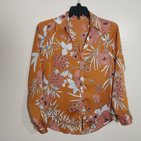 Express Orange Button Down Shirt with Notched Collar 100% Polyesyer - Picture 1 of 9